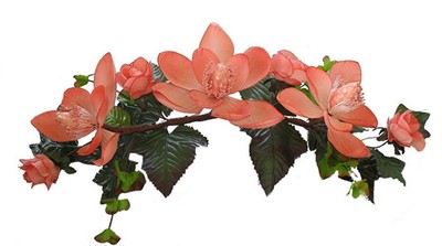 Peach Magnolia Rose Bud 16in Artificial Polysilk Faux Fake Flower Hand Wrapped