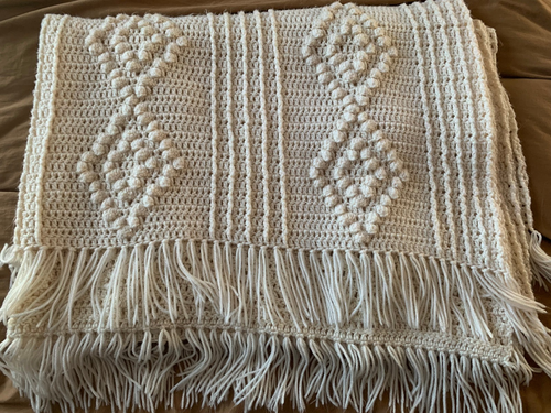 Cable Knit Blanket Irish Wool Throw Aran Knit Ivory Fisherman 66” x 92” - Picture 5 of 10