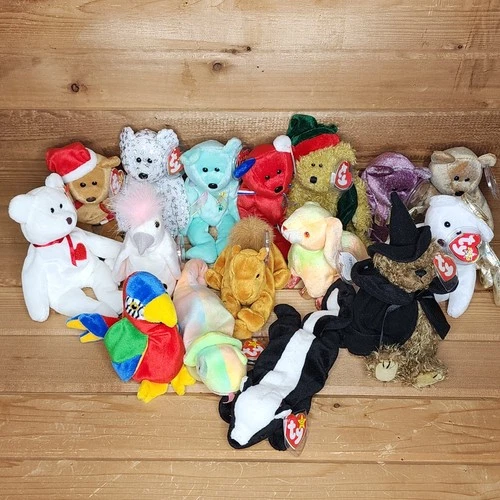 TY Beanie Baby Bear Lot Of 16 Assorted Vintage Bears And Animals L1