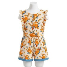 Eleanor Rose Orange and Blue Floral Kids Romper Fall Size 12 Romper Pockets