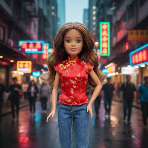 Barbie Oriental Muñeca Ropa Camisa Roja - Imagen 1 de 2