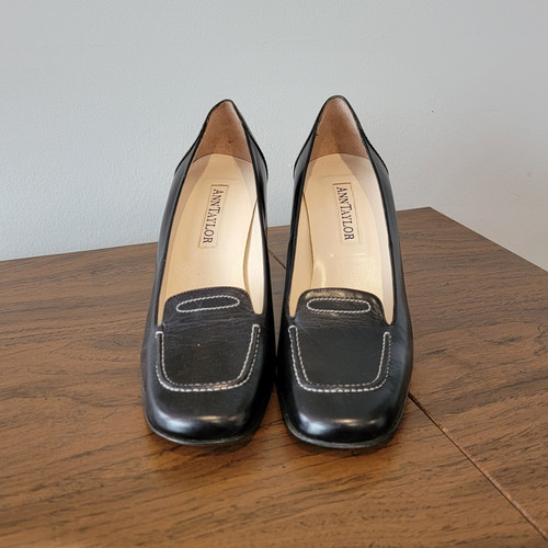 Ann Taylor Contrast Black Calf Pump Block High Heels Womens Size 10M New In Box - Bild 3 von 11