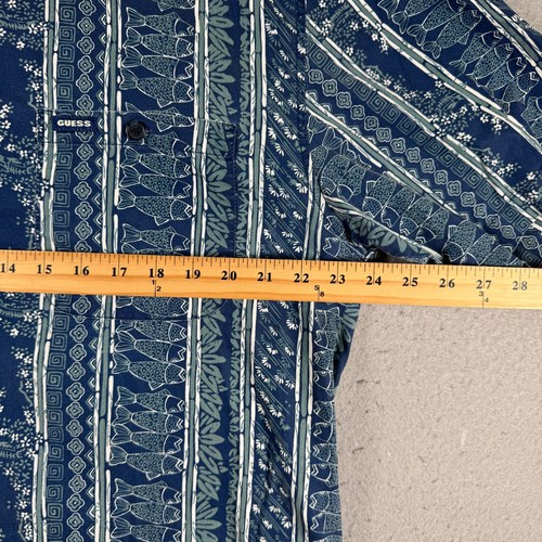 Vintage Guess Jeans Hawaiian Button Up Shirt Mens Large Blue All Over Print 90s - Picture 8 of 10