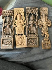 Antique Hindu Nepal Indian Wood Temple Strut Carved Shanti Devi Sex 4 Lot Rare