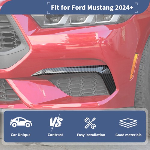For Ford Mustang 2024+Carbon 2x Bumper Grille Cover Front Side Frame Trim Strips - Picture 7 of 9