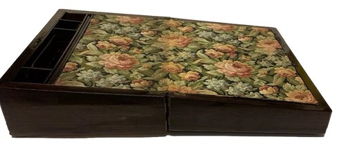SALE! Antique Rosewood Writing Box Travel Lap Desk Wood Brass Mother Pearl Inlay - Picture 16 of 19