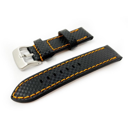 Carbon Fibre Watch Strap Replacement Black with Stitching Strong Leather Band - Picture 9 of 16