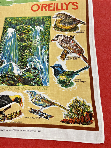 Vintage Nucolorvue Linen Tea Towel w OReillys Birds QLD Pattern Kitchen Dish Art - Bild 9 von 13