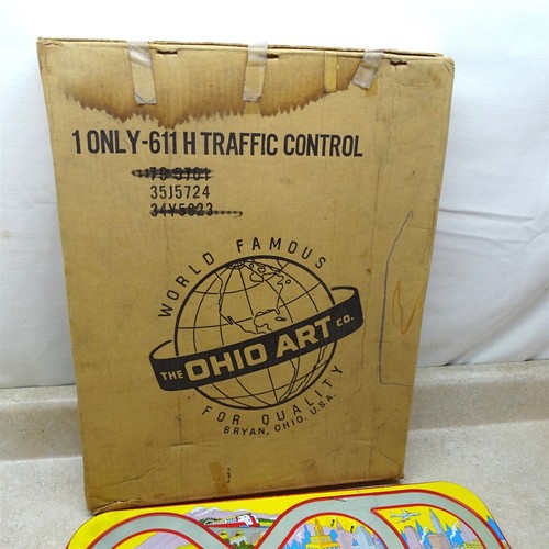 Vintage 1960's Ohio Art 611H Traffic Control Set + 3 Cars, Box, Key, Wind Up - Bild 2 von 13
