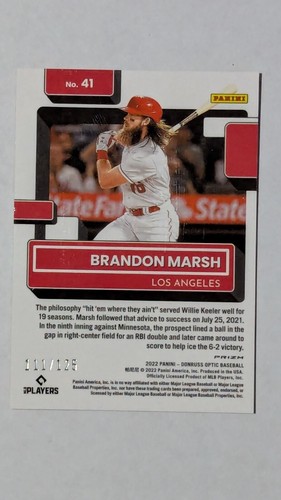 Brandon Marsh 2022 Panini Donruss Optic Rated Rookie #41 Orange Prizm /125 RC - Foto 2 di 2
