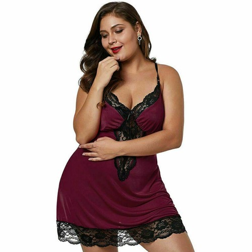 Plus Size Women Lace Sexy Babydoll Night Dress Lingerie Underwear Robe Sleepwear - Picture 16 of 18