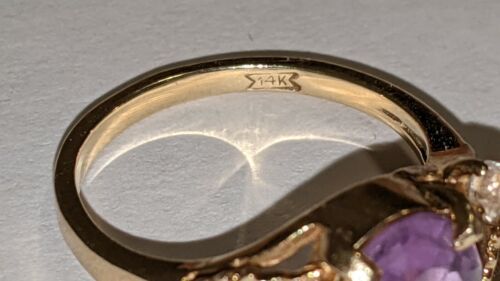 14K Oro Amarillo con Amatista Anillo Sobre Tamaño 6 1/4 Contraste - Imagen 10 de 12