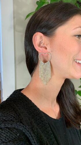 Sheila Fajl Margaux Open Heart Large Statement Earrings in CZ and Gold Plated - Picture 4 of 6