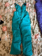 Lands End Kids Squall Snowpants Sz 5 teal zipper snowsuit with grow-a-long legs