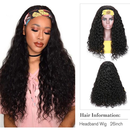 Grip Headband Scarf Wig 100% Human Hair  Water Wave 180% Density - Picture 7 of 8