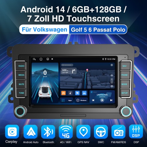 DAB 8Core 6+128G Android Radio Carplay Für VW Golf 5 6 Polo T5 Touran Passat GPS - Bild 3 von 18