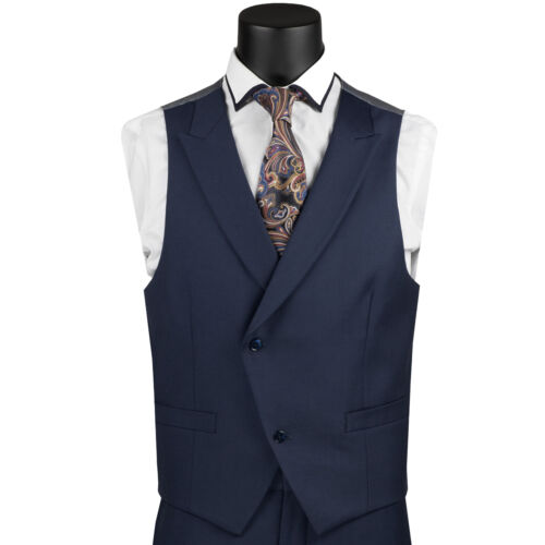 VINCI Men's Navy Blue 3-Piece Modern Fit Suit w/ Adjustable Waist - NEW - Picture 3 of 4