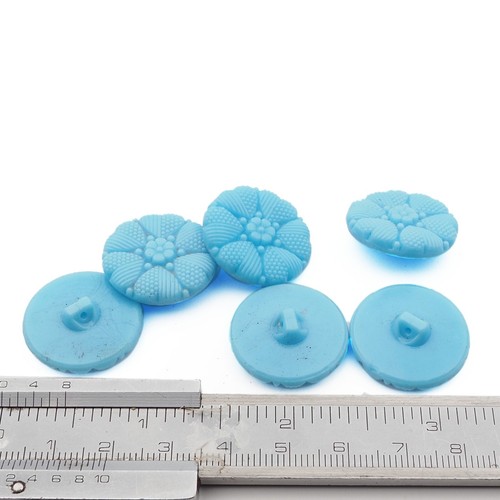 Lot 6pcs 23 mm Czech Vintage Art Deco pale blue flower glass buttons - Picture 2 of 2