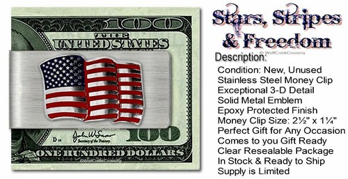 AMERICAN FLAG STAINLESS STEEL MONEY CLIP USA RED, WHITE BLUE FREEDOM FREE SHIP' - Picture 13 of 16