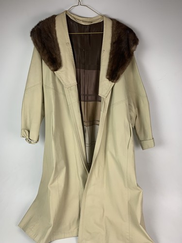 Vintage 1970s full length cream leather coat with removeable fur collar - L - Picture 2 of 11