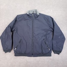 LL Bean Fleece Lined Jacket Mens Large Navy Blue Full Zip Long Sleeve Mock Neck