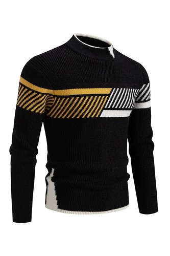 High Quality Men's New Autumn and Winter Casual Warm Color Block Sweater Knit - Picture 5 of 38