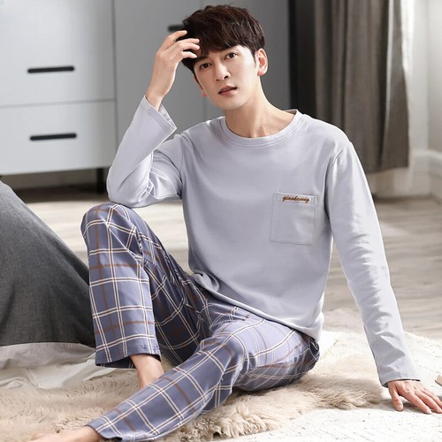 Heren Nachtkleding Nieuwe Katoenen Man Pyjama Lange Mouwen Homewear Gentleman - Picture 38 of 46