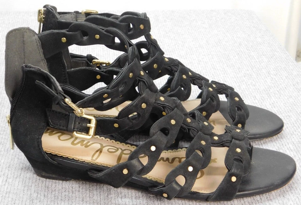 Sandalia Sam Edelman Draper Cage cuña gamuza negra para mujer 7,5 correas tejidas Foto 3 de 4