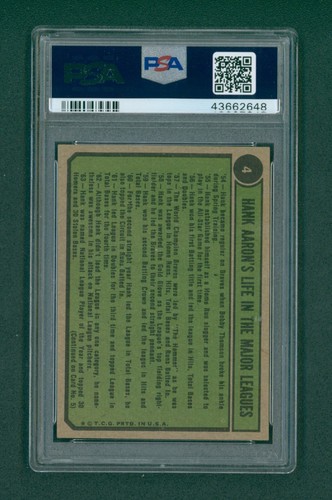 Carta Baseball 1974 Topps - #4 Hank Aaron Special 1962-65, PSA 7 NM - Foto 2 di 2