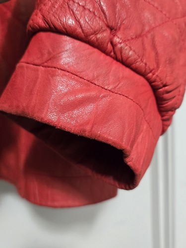 VINTAGE Vakko Neiman Marcus Quilted Red Leather 1980's Bomber Jacket Womens L - Picture 19 of 20
