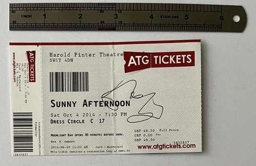 Boleto de teatro The Kinks: Dave Davies - autógrafo firmado 'Sunny Afternoon' 2014 - Imagen 3 de 4