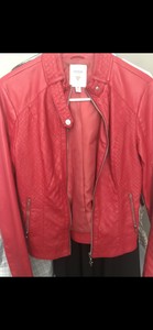 guess red leather jacket