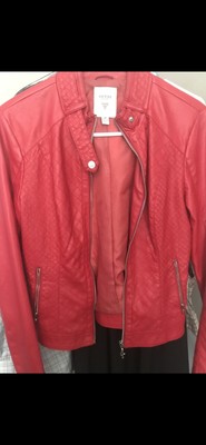 guess red leather jacket