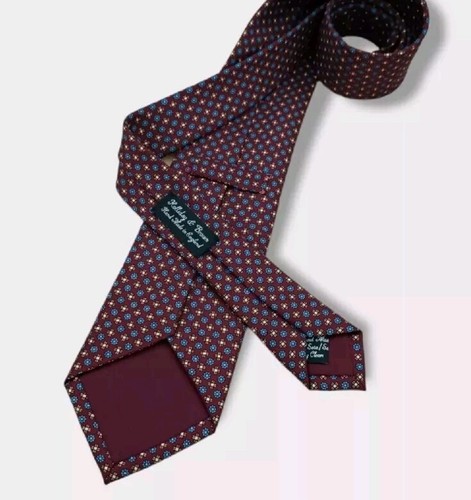 HOLLIDAY & BROWN XL Burgundy Geometric Floral Silk LUXURY Tie HANDMADE ENGLAND - Picture 2 of 4