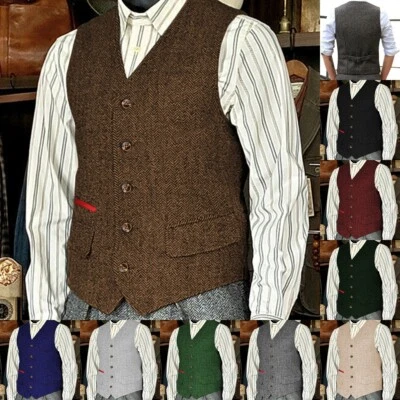 Business Herren Anzug Tweed Weste Jagd Herringbone Wolle Vintage Hochzeit Retro - Bild 1 von 4