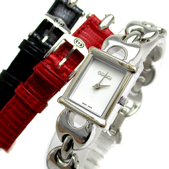 Gucci Change Belt Watch Femme S Argent Cadran Blanc 1800L GUCCI Boîte Carte Quartz