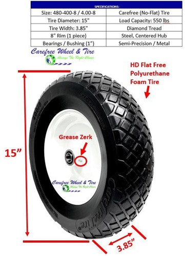 4.80/4.00-8 (15" x 4") Carefree HD Diamond Tread Wheelbarrow Assembly - Picture 35 of 41