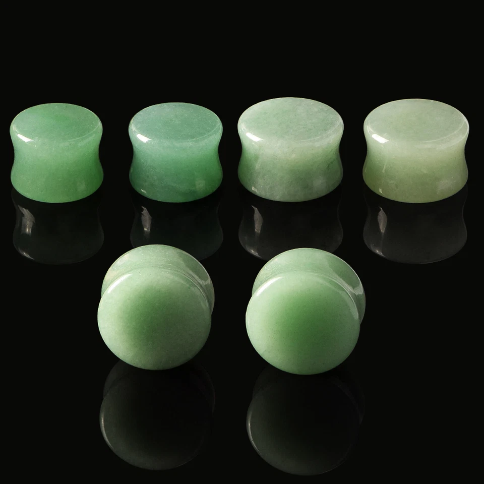 Pair Aventurine Jade Ear Flesh Plugs Organic Stone Ear Gauges Stretching 6-16MM Foto 3 de 4