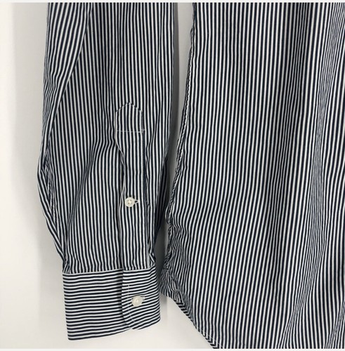 Club Monoco navy white striped button down Dress Shirt. Size Medium Trim Fit - Picture 3 of 5
