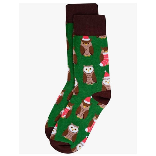 Parquet Socks Christmas Hat Owl Holiday Men's Sz 10-13 Stretch Novelty Easy Care - Picture 8 of 8