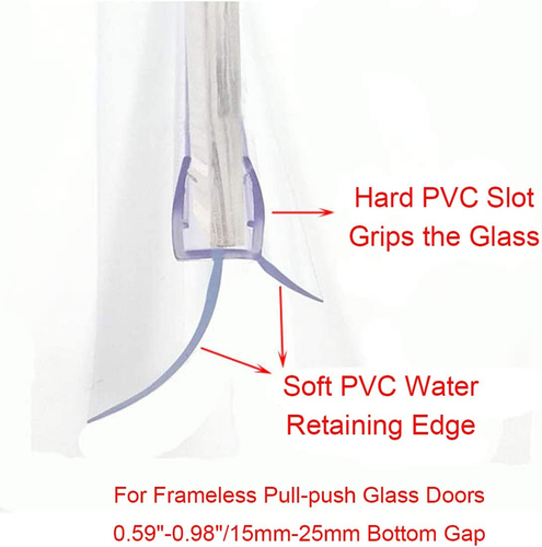 Frameless Shower Door Seal with Drip Rail for 1/4" Thick Glass, 27.5" Long - Picture 3 of 12