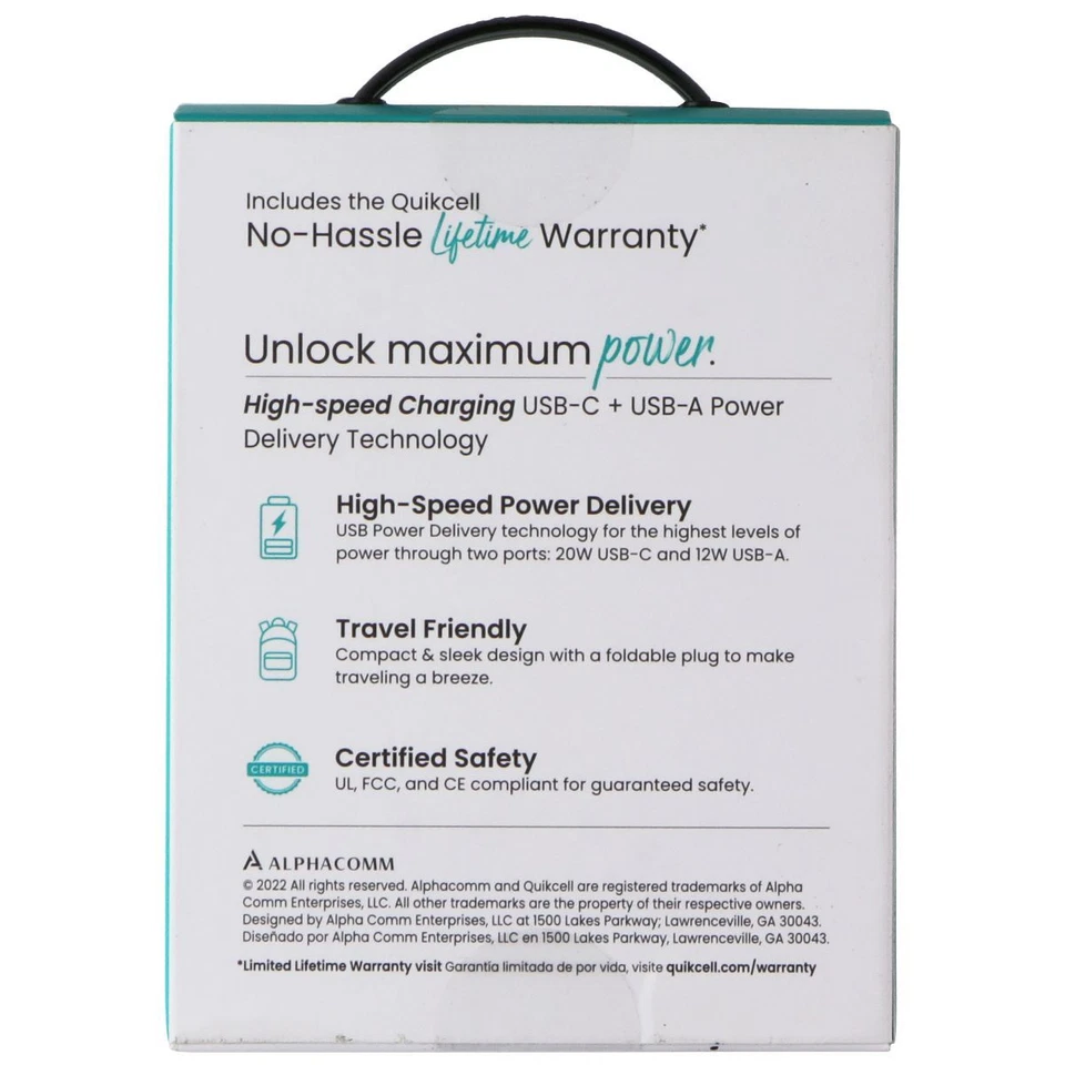 Cargador de pared Quikcell 32W doble puerto (USB-C y USB-A) PD - negro Foto 3 de 3