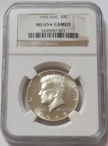 1965 SMS SILVER US KENNEDY 50C HALF DOLLAR COIN NGC MINT STATE 65 * STAR CAMEO