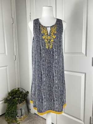 THML Anthropologie Navy & White Striped Shift Dress Sleeveless Embroidered  Sz S | eBay