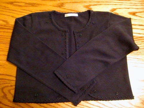 American Princess Girls Open Front Black Sweater W/Beaded Pearls Size L EUC - Picture 1 of 4