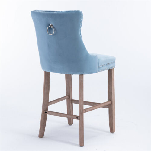 2pcs Velvet Upholstered Barstools 26"H Counter Height Chair Stools (Light Blue) - Picture 8 of 15