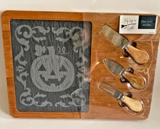 Halloween/Pumpkin Bamboo & Slate Charcuterie Cheese Board Set -New