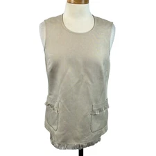 Carlisle Women's Beige Fringe Accent Round Collar Sleeveless Top Size 8