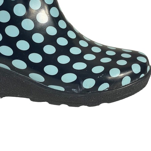 Cappelli NY Womens Teal Navy Polka Dots Pull On Wedge Heel Rain Boots 8M - Picture 8 of 13