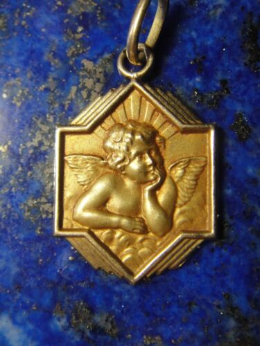 Médaille de baptême Angelot Ange Chérubin Or  jaune Gold 18k 750 Poinçons 0,89g - Afbeelding 1 van 6